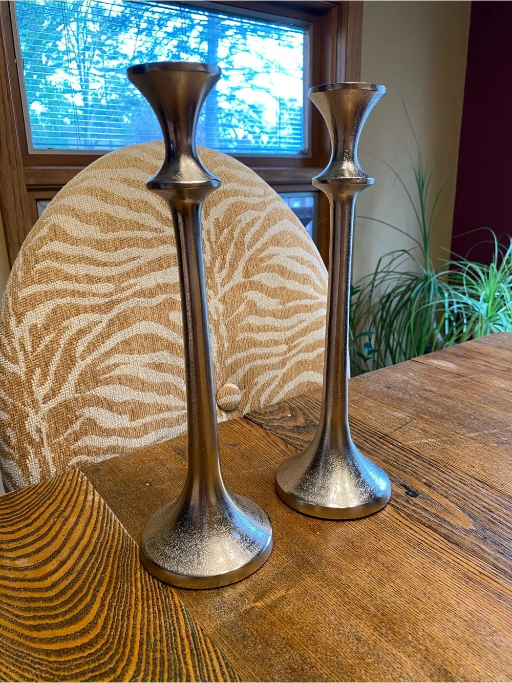 Crate&Barrel Silver Taper Candle Holders - Pair
